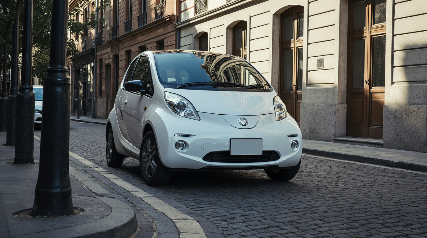 Coche eléctrico de segunda mano estacionado en una zona residencial.