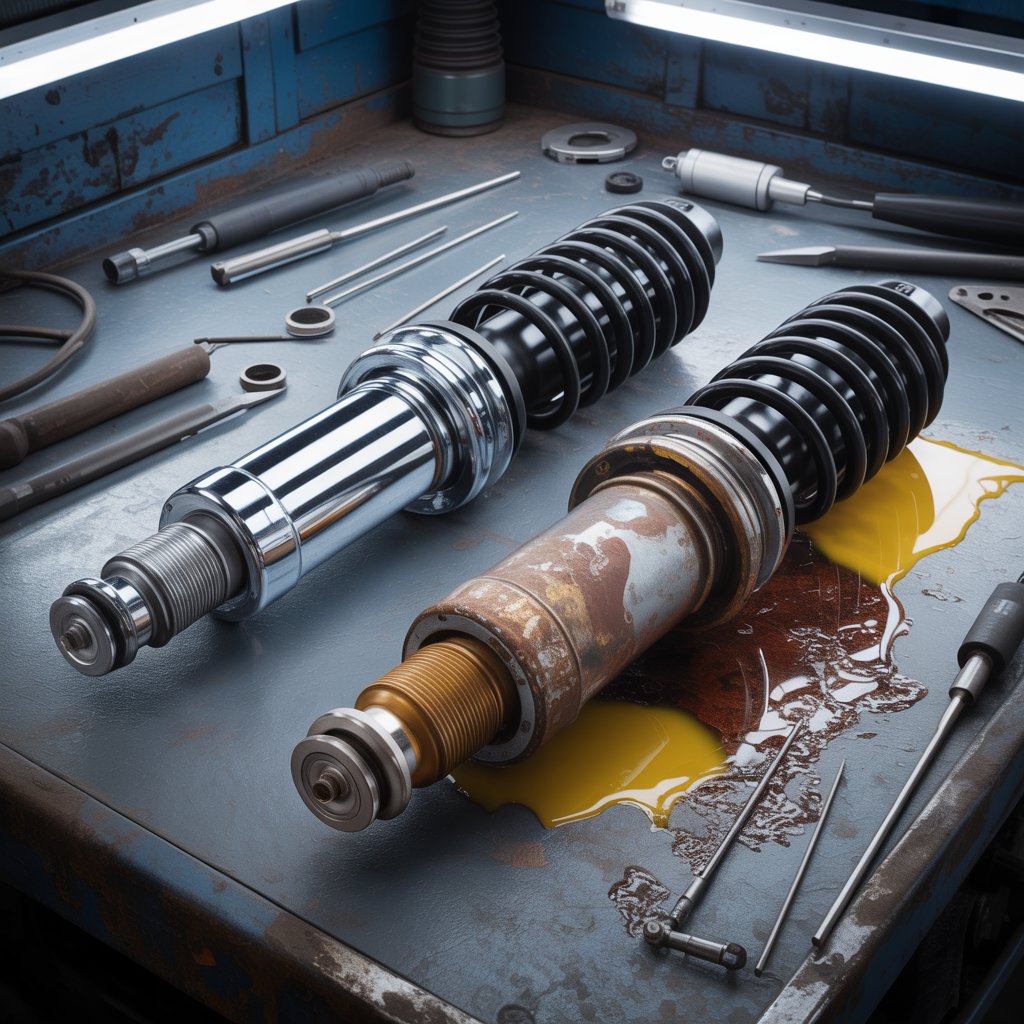 Comparación entre amortiguador nuevo y amortiguador desgastado.