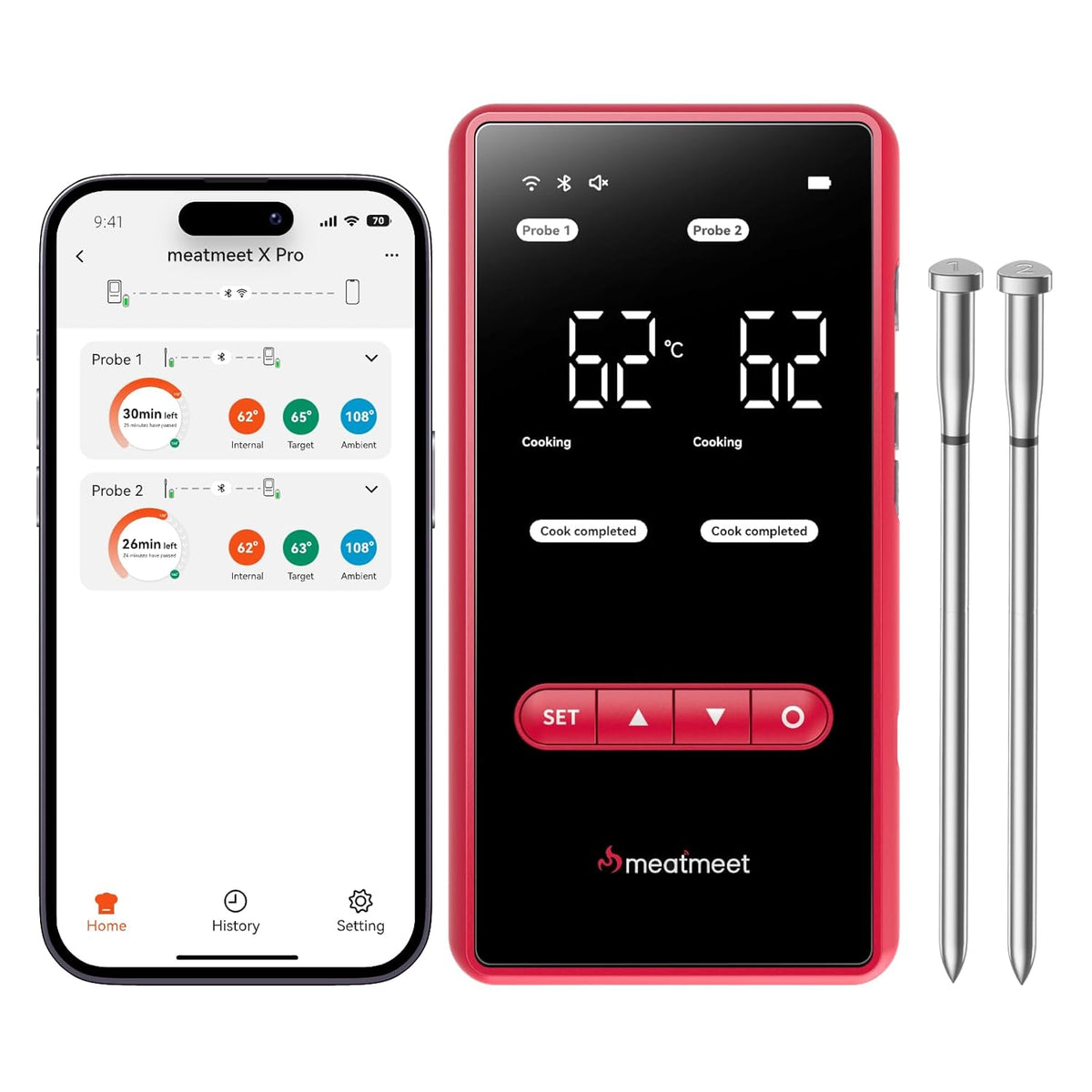 Meatmeet X Pro – Termómetro Inteligente para Carne con Bluetooth y Wi-Fi (2 Sondas)