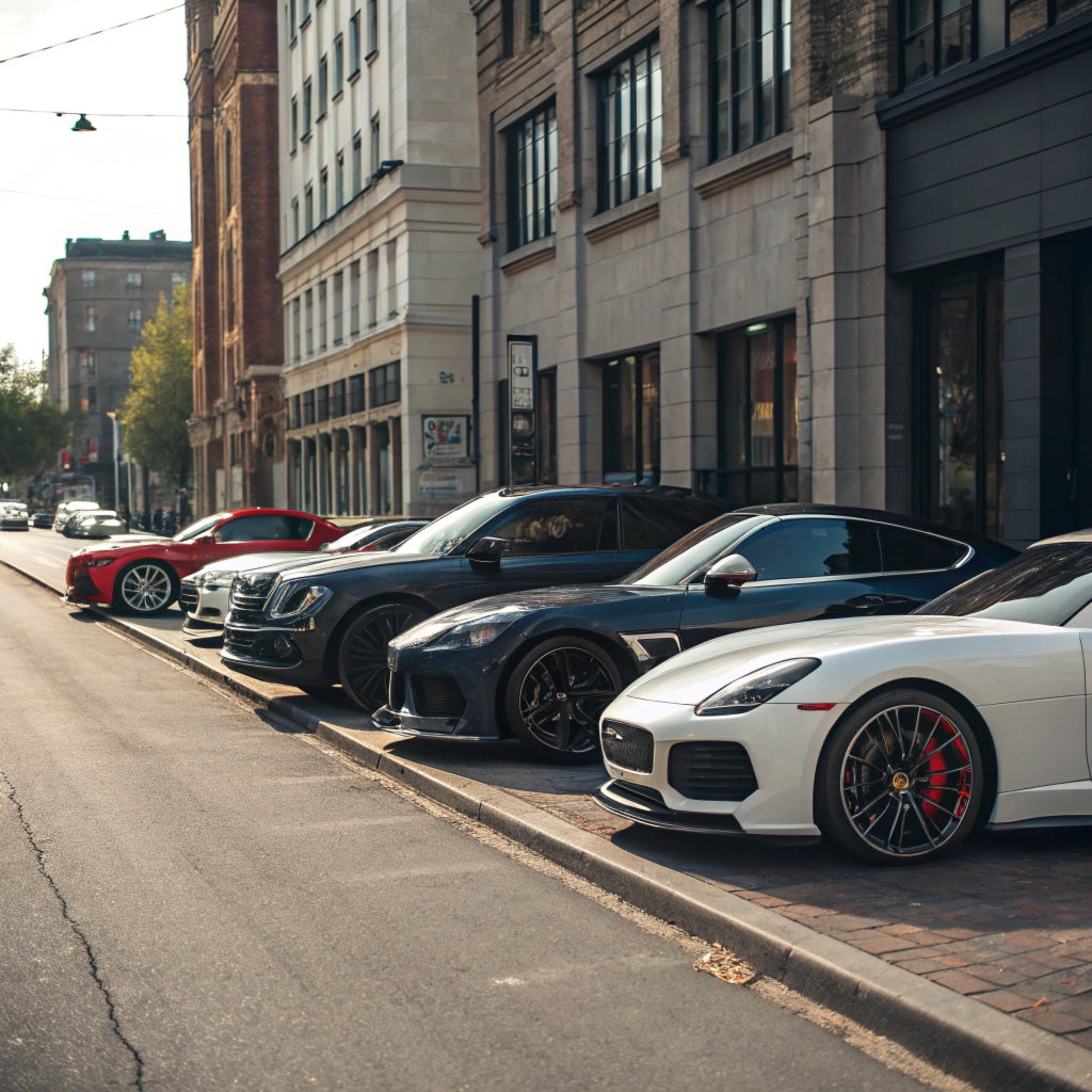 Comparación de coches de distintos colores en un entorno urbano.