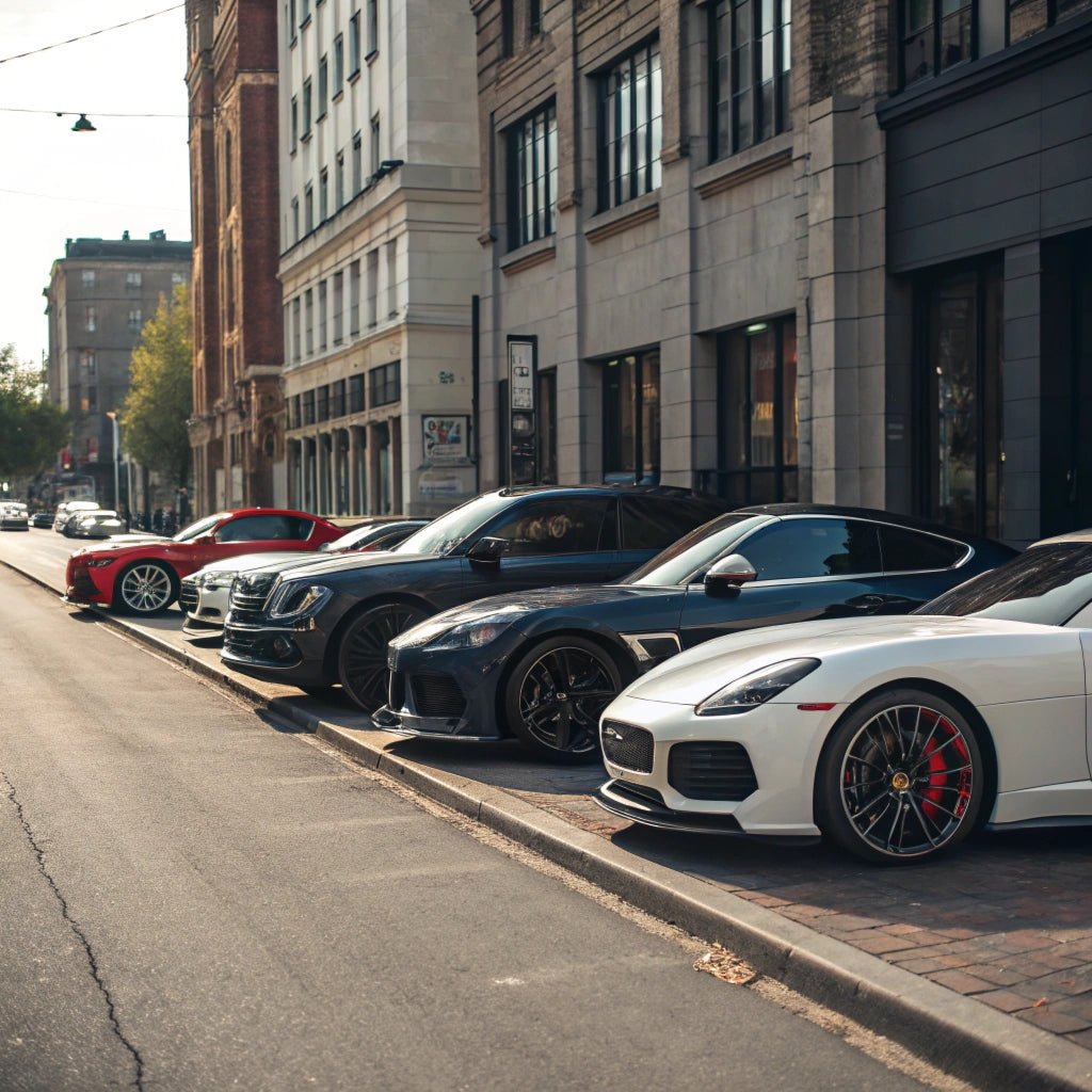Comparación de coches de distintos colores en un entorno urbano.