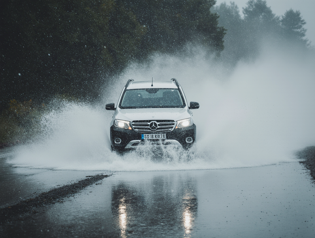 Conducción segura bajo lluvia intensa en invierno.