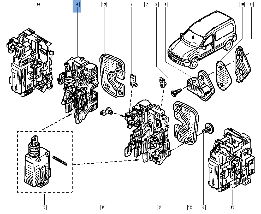 Cerradura del dcha Renault Kangoo Renovado