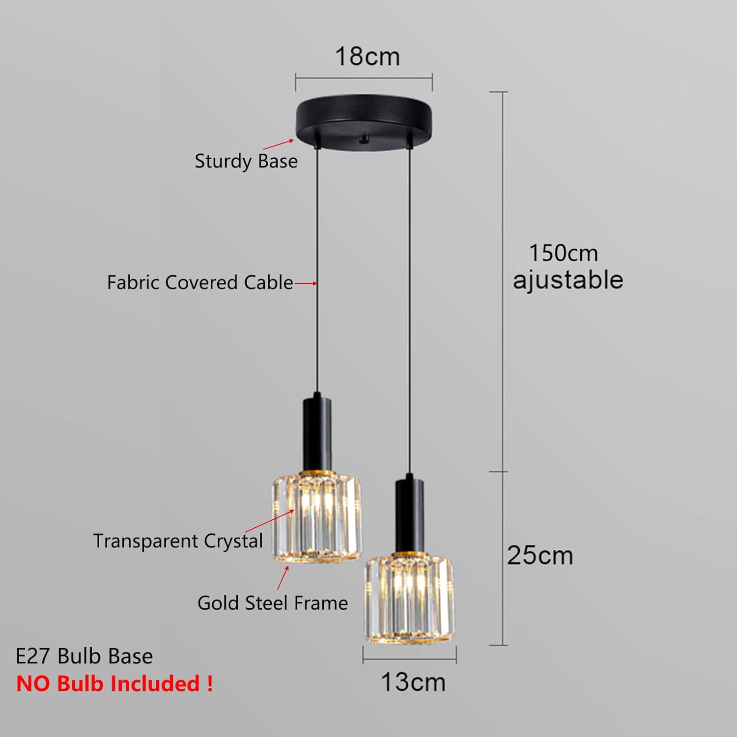 Lámpara Colgante de Cristal K9 S-Cevada – Elegancia Minimalista (Pack 2 Luces)