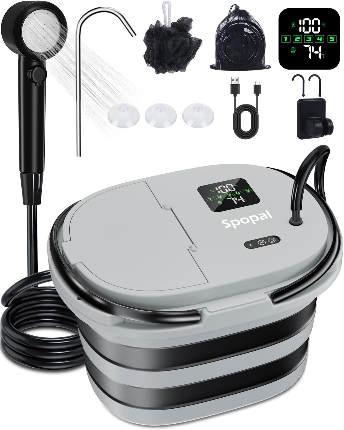 Ducha Portátil Premium – 13000mAh, Pantalla LED y Control de 5 Velocidades