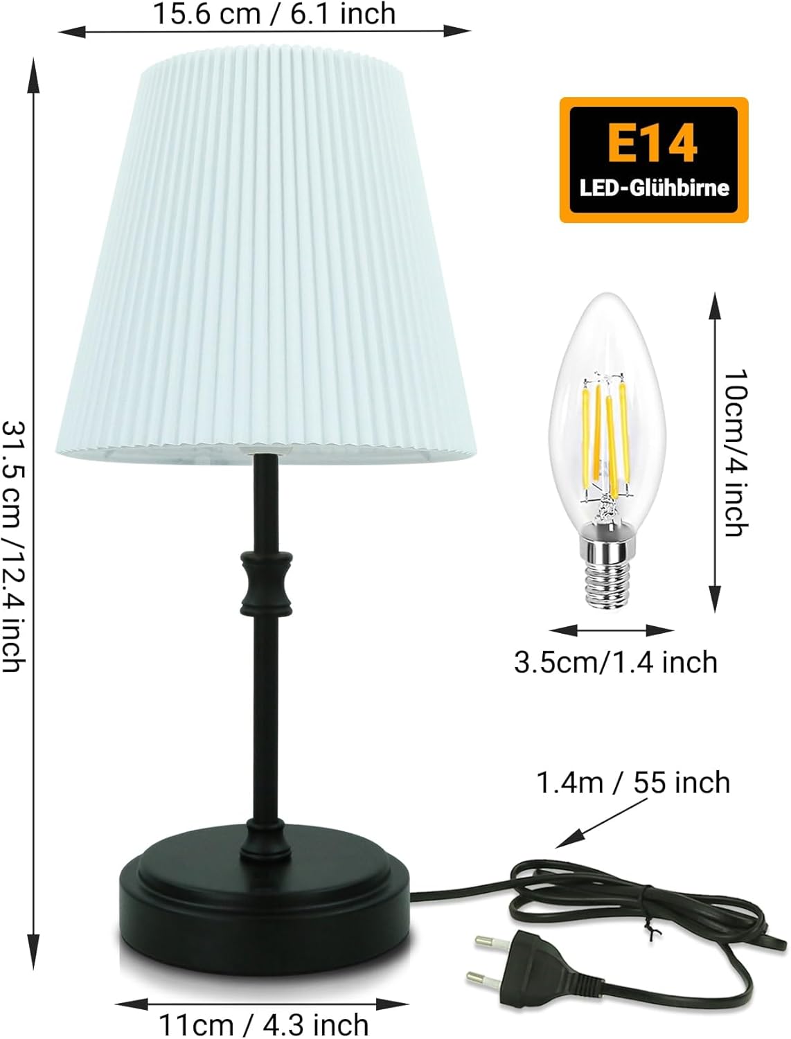 Lámpara de Mesita Táctil HSLighting – Confort y Estilo Retro con 3 Niveles de Brillo