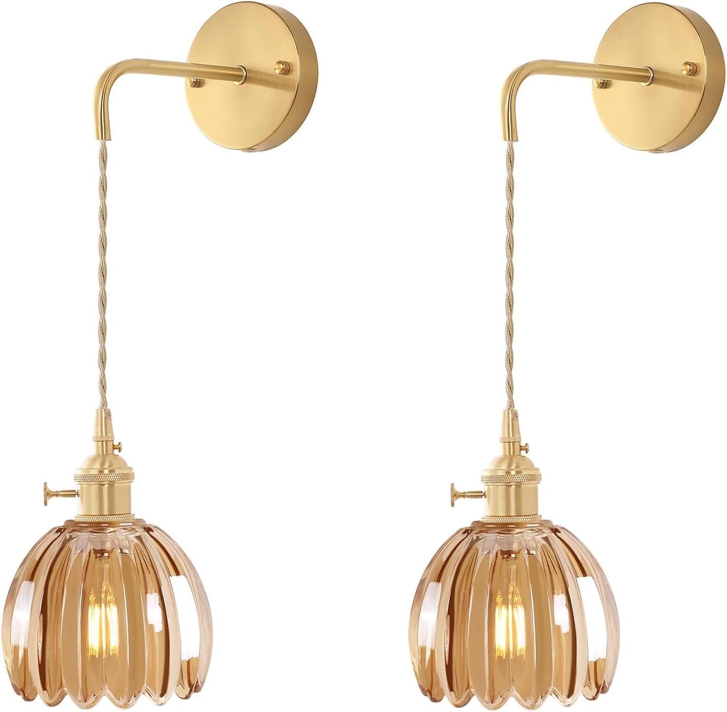 Pack de 2 Apliques de Pared Vintage "Amber Glow" – Elegancia Dorada y Vidrio Acanalado