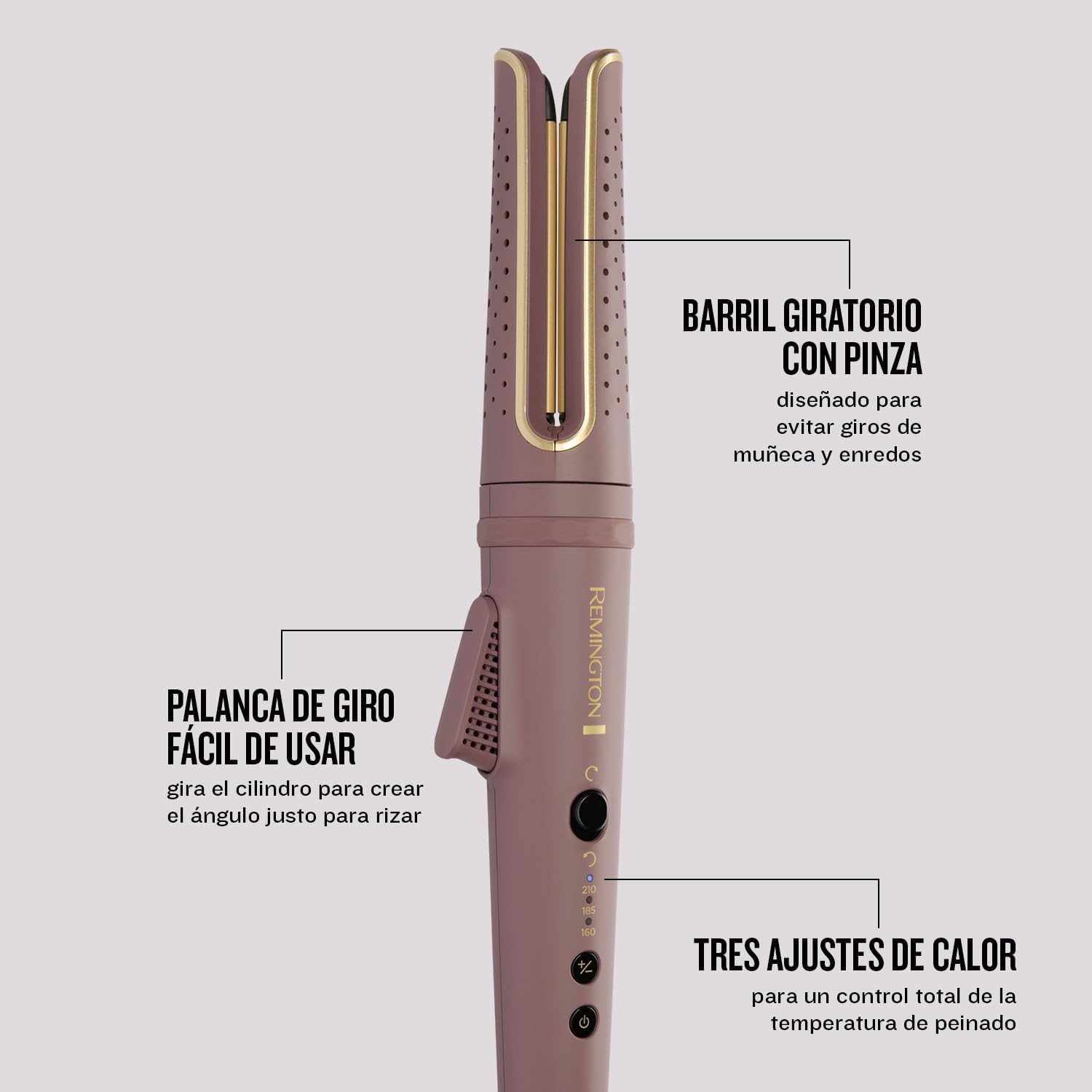 Rizador Giratorio Remington AIRvive – Rizos Automáticos con Aire Ionizado y Brillo Pro