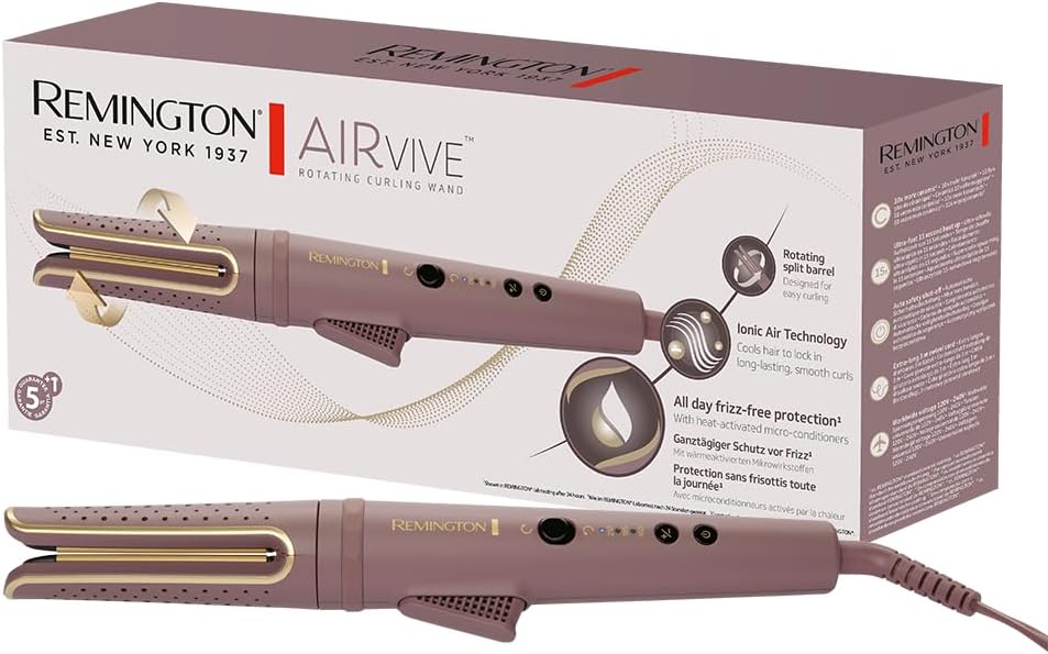 Rizador Giratorio Remington AIRvive – Rizos Automáticos con Aire Ionizado y Brillo Pro