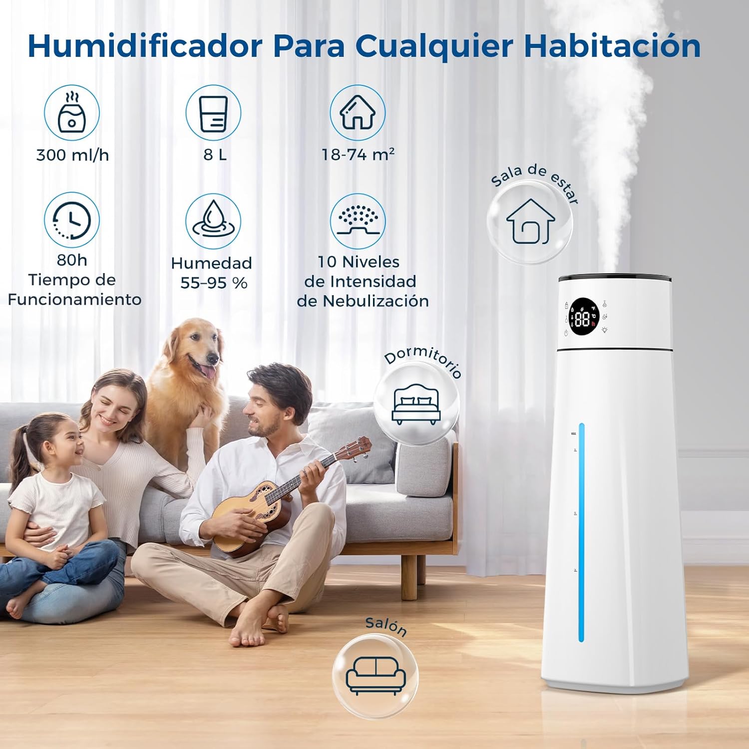 Humidificador Ultrasónico PNTCK 8L – Autonomía de 80 Horas, Control Inteligente y Silencio Total