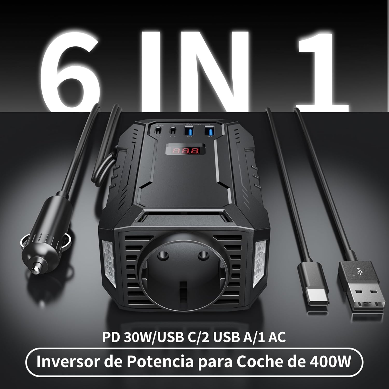 Inversor de Corriente BESTEK 400W – Onda Sinusoidal Pura de 12V a 220V
