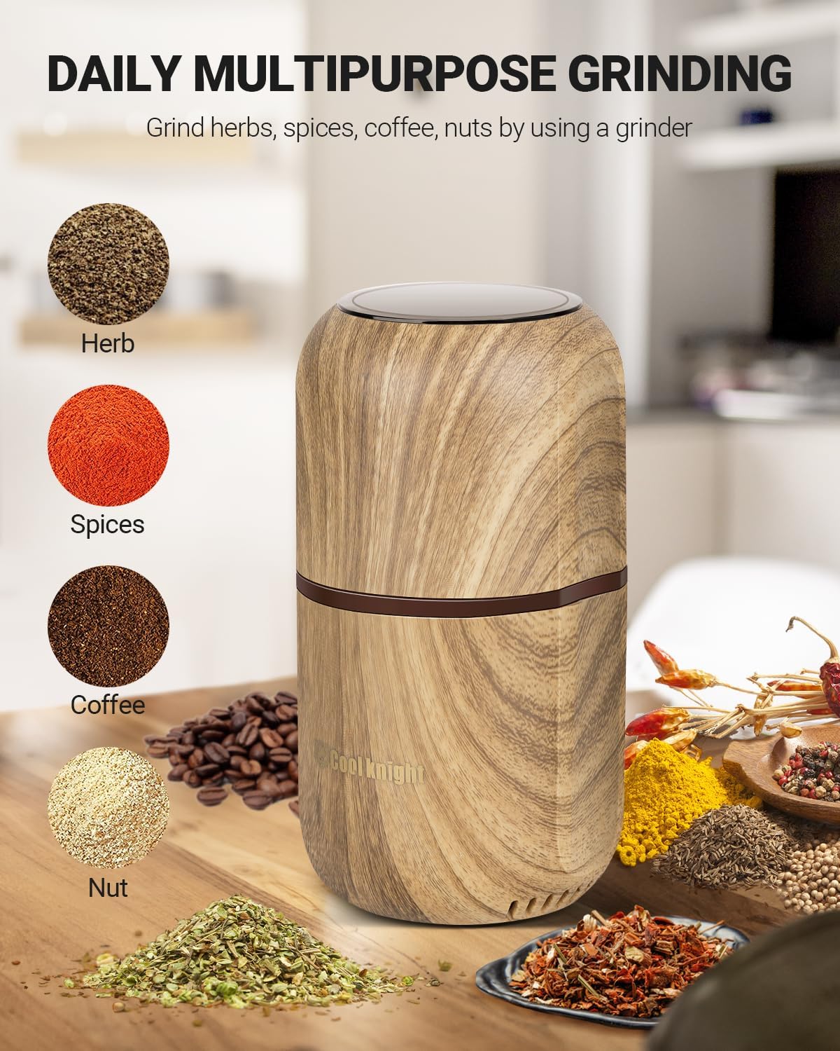 Molinillo Eléctrico COOL KNIGHT – Potencia y Estilo para Café, Especias y Semillas