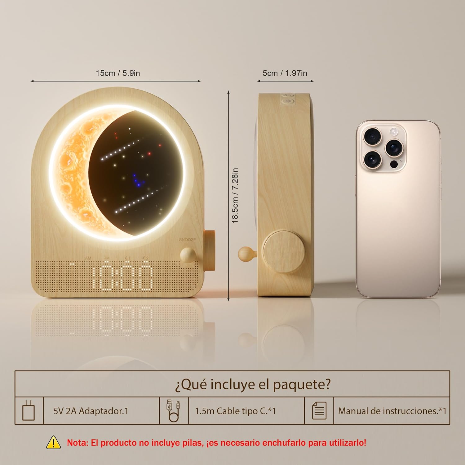 Lámpara de Luna y Despertador Inteligente Blonbar – Luz Natural y Sonidos Relajantes