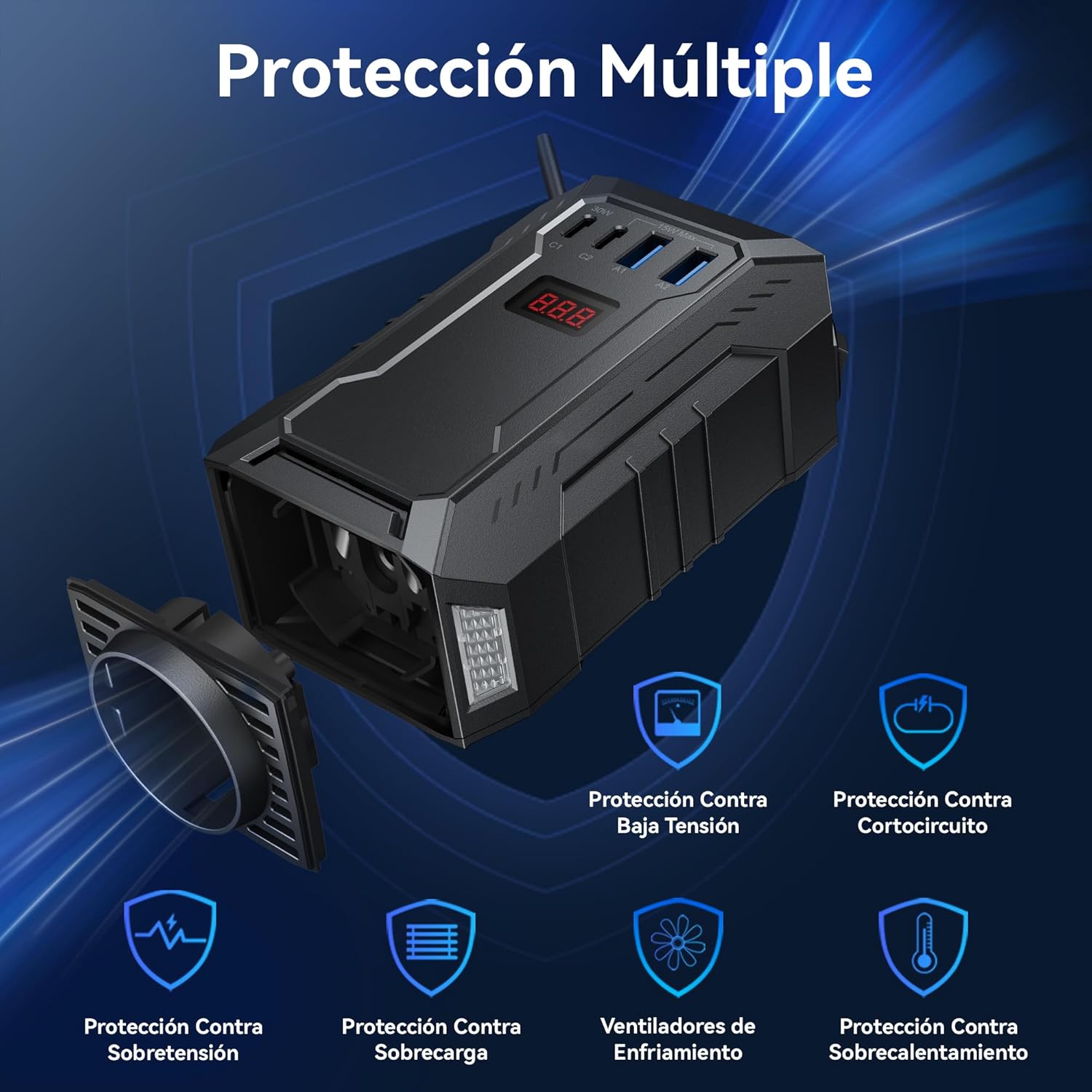 Inversor de Corriente BESTEK 400W – Onda Sinusoidal Pura de 12V a 220V
