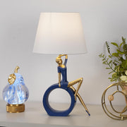 Lámpara de Mesa de Diseño "Blue & Gold" – Elegancia Moderna en Resina y Lino