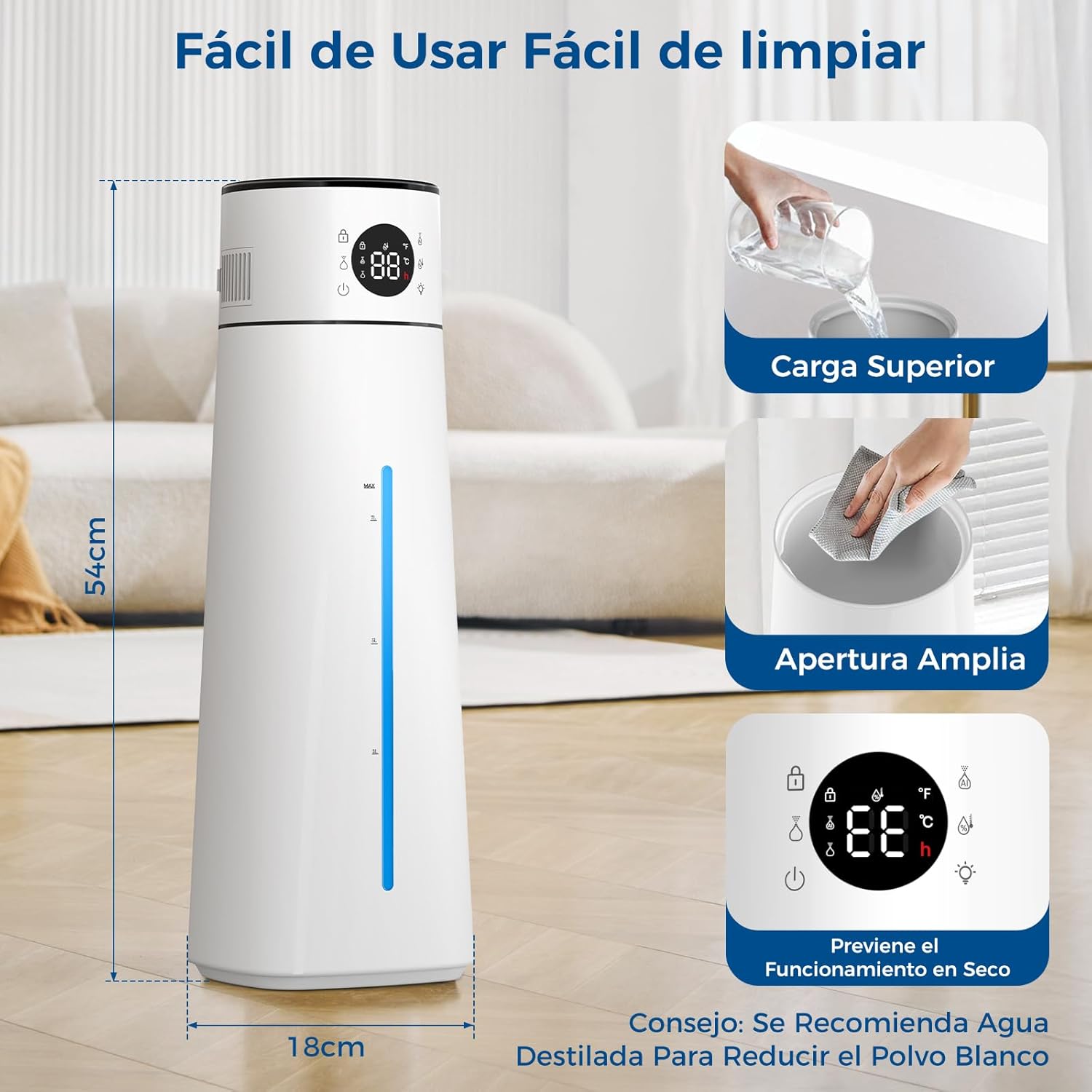 Humidificador Ultrasónico PNTCK 8L – Autonomía de 80 Horas, Control Inteligente y Silencio Total