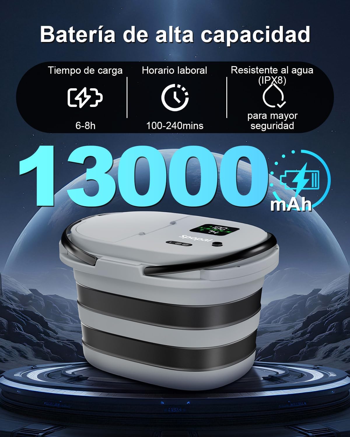 Ducha Portátil Premium – 13000mAh, Pantalla LED y Control de 5 Velocidades