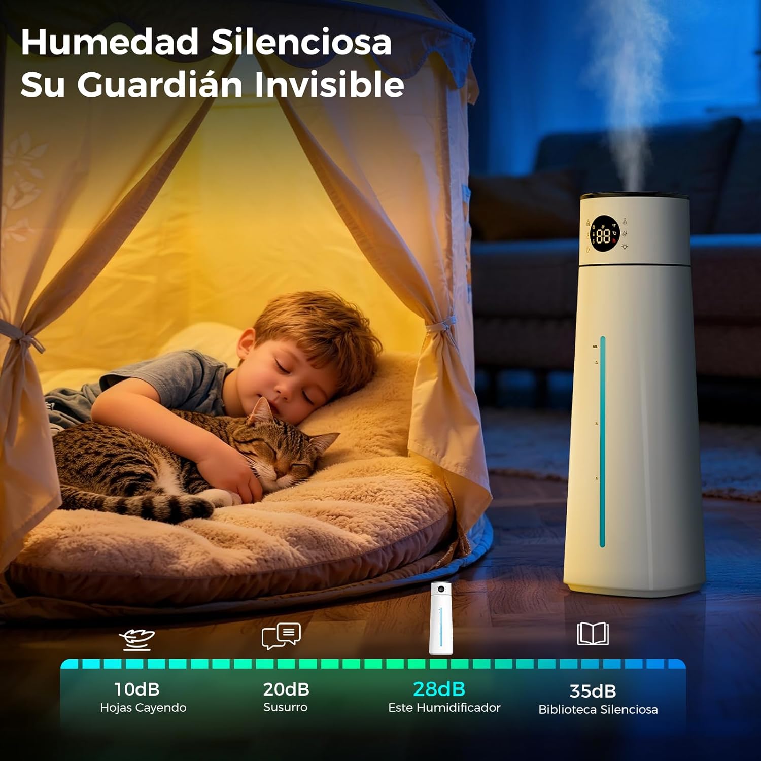 Humidificador Ultrasónico PNTCK 8L – Autonomía de 80 Horas, Control Inteligente y Silencio Total