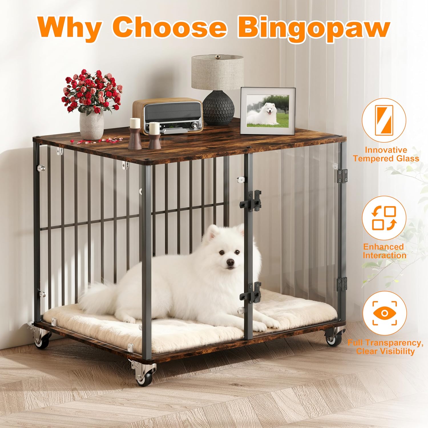 Jaula-Mueble para Perros BingoPaw – Vidrio Templado y Diseño Modular (77x60x65cm)
