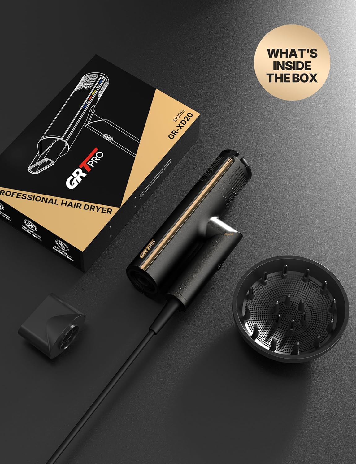 Secador Profesional GRT PRO G-XD20 – Potencia de 2200W, Motor Digital y Tecnología Iónica