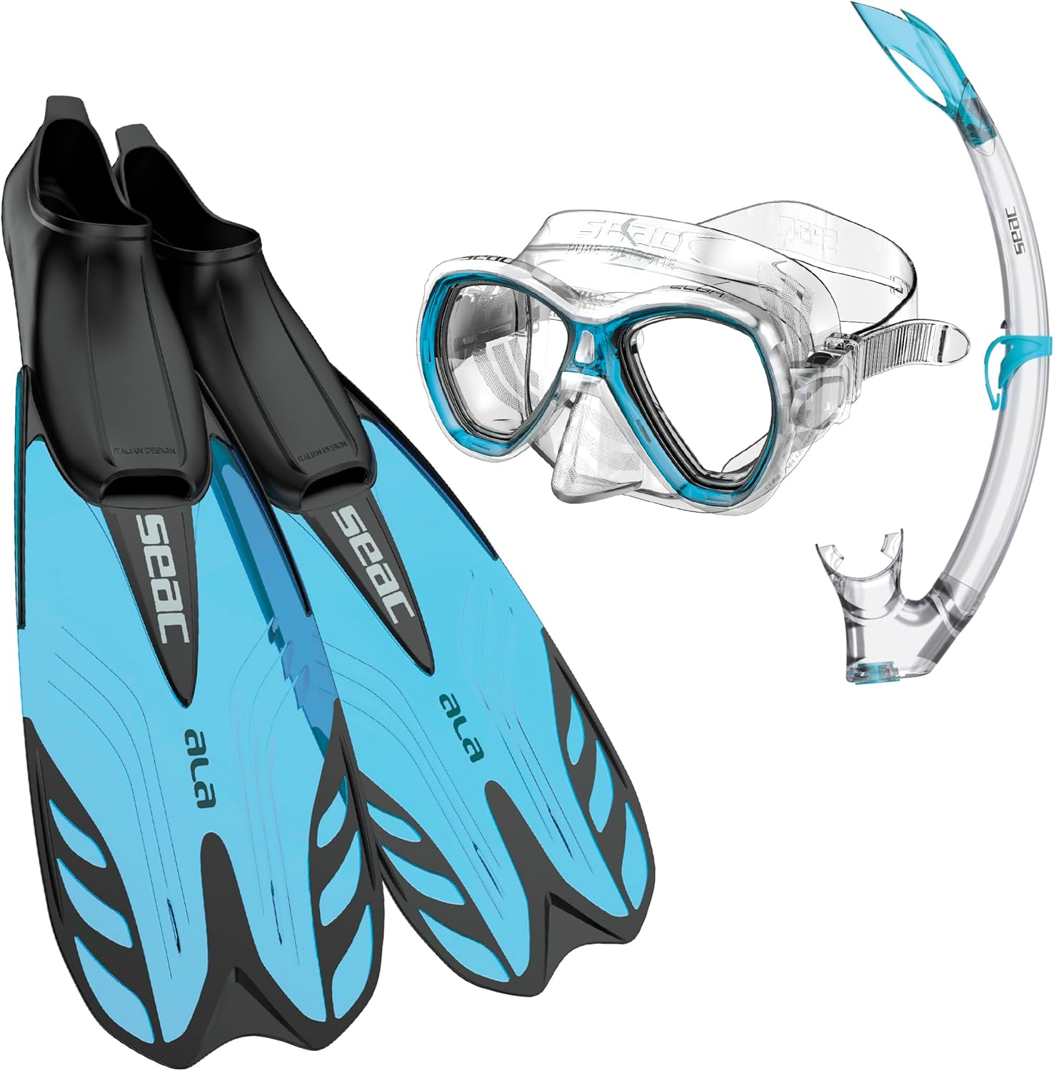 SEAC Set Tris: Aletas Ala + Máscara Elba + Tubo Tribe – Kit Premium de Snorkel y Buceo