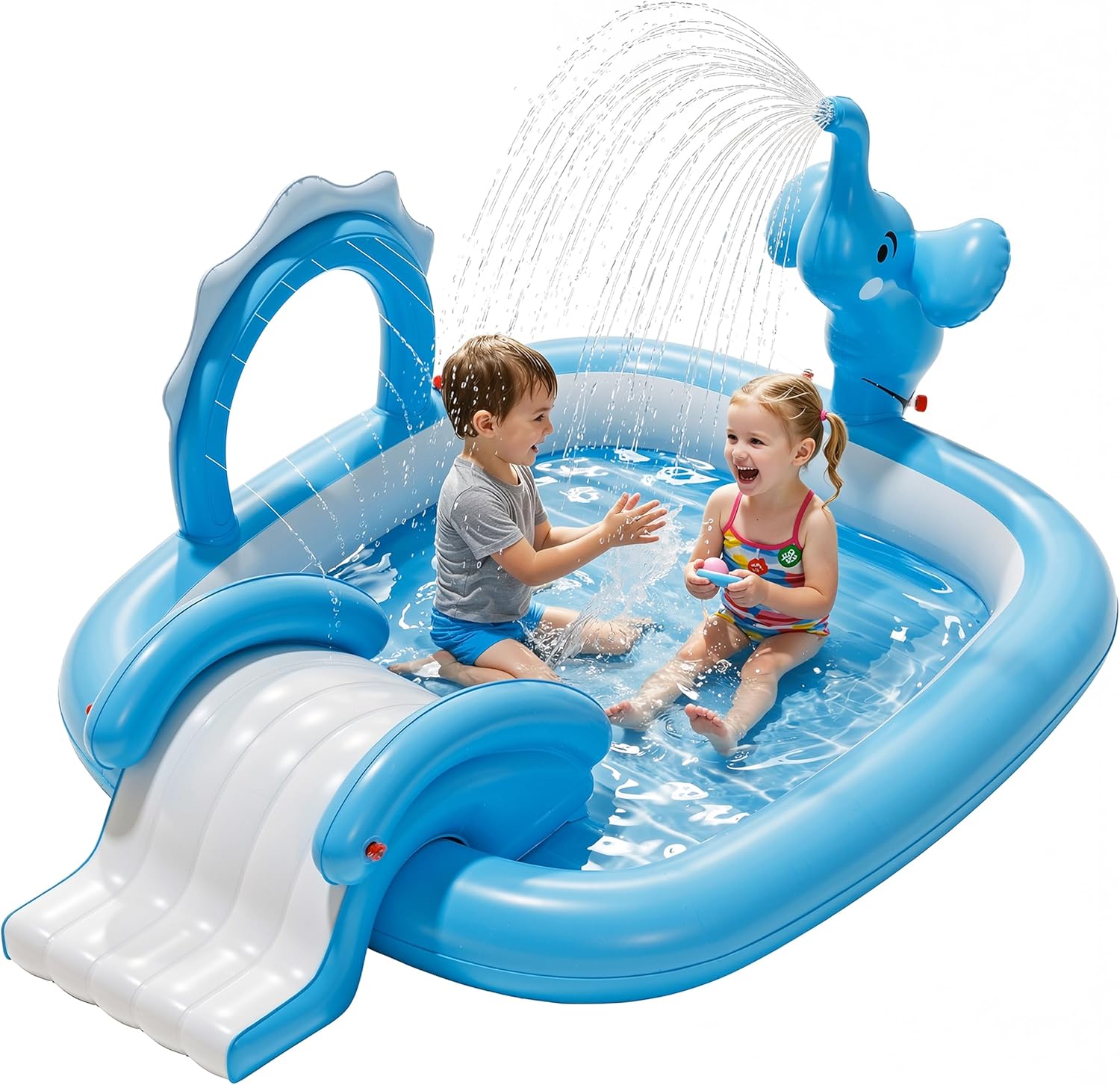 Centro de Juegos Acuático "Elefante Mágico" – Piscina Infantil con Tobogán y Rociadores