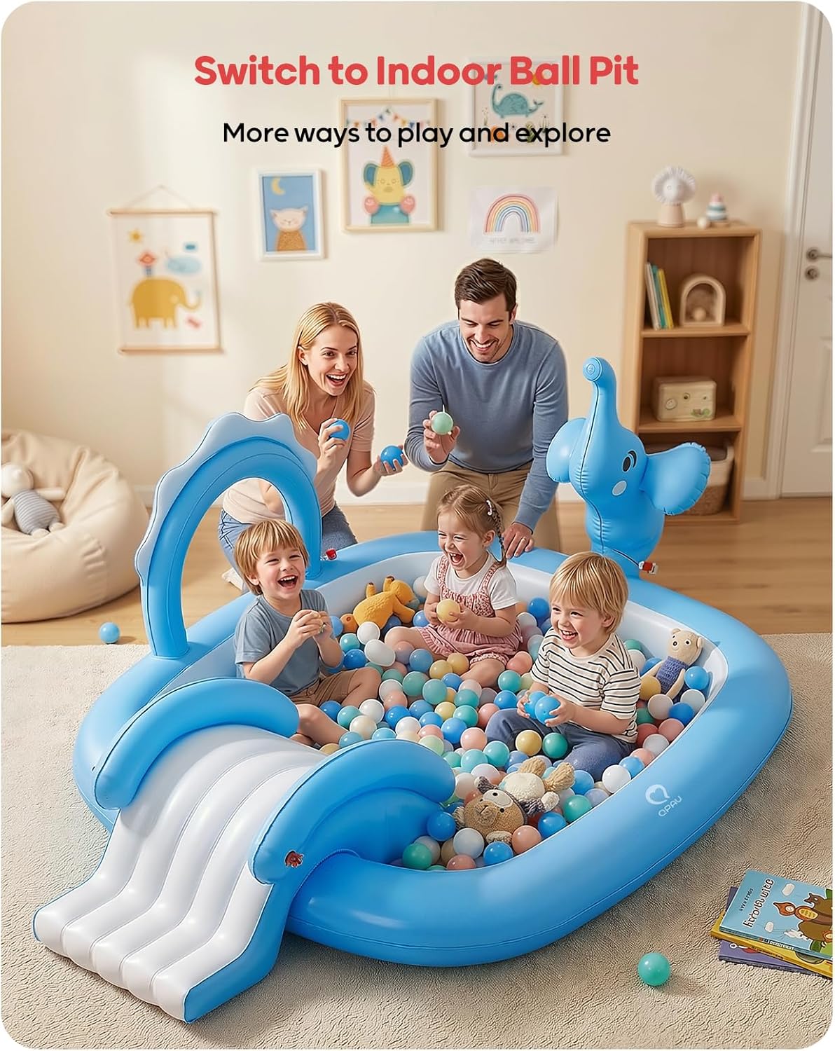Centro de Juegos Acuático "Elefante Mágico" – Piscina Infantil con Tobogán y Rociadores
