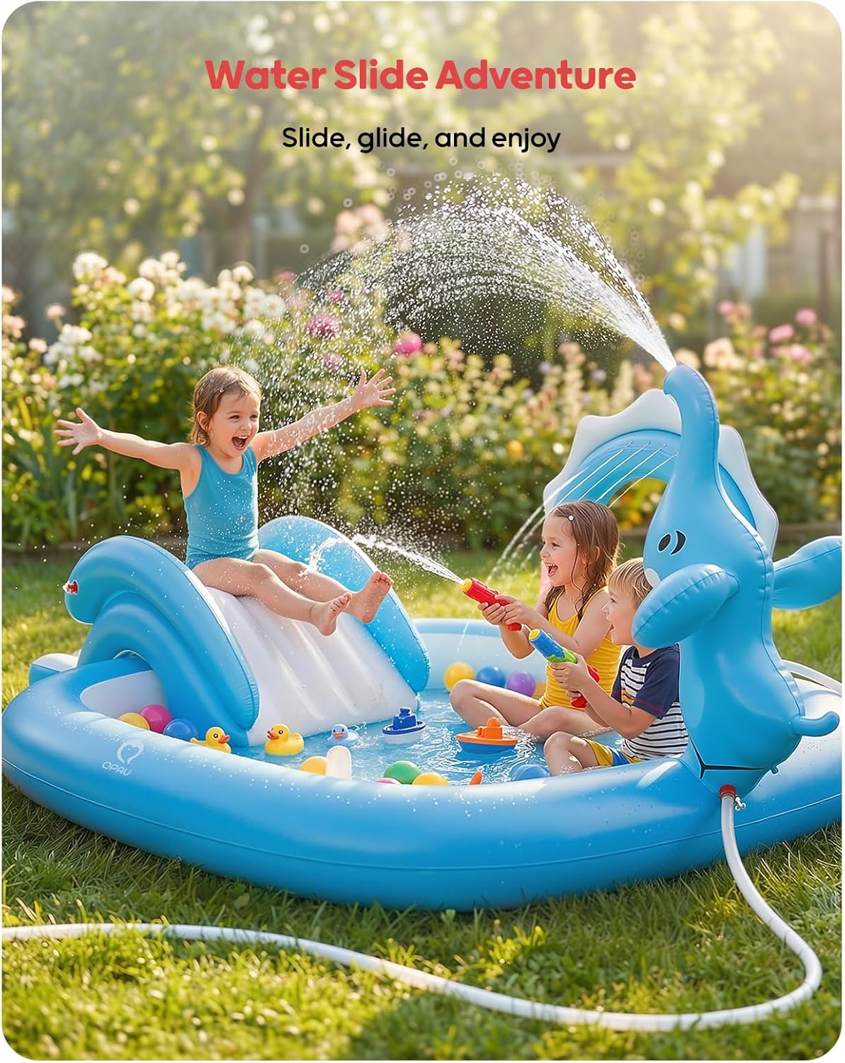 Centro de Juegos Acuático "Elefante Mágico" – Piscina Infantil con Tobogán y Rociadores