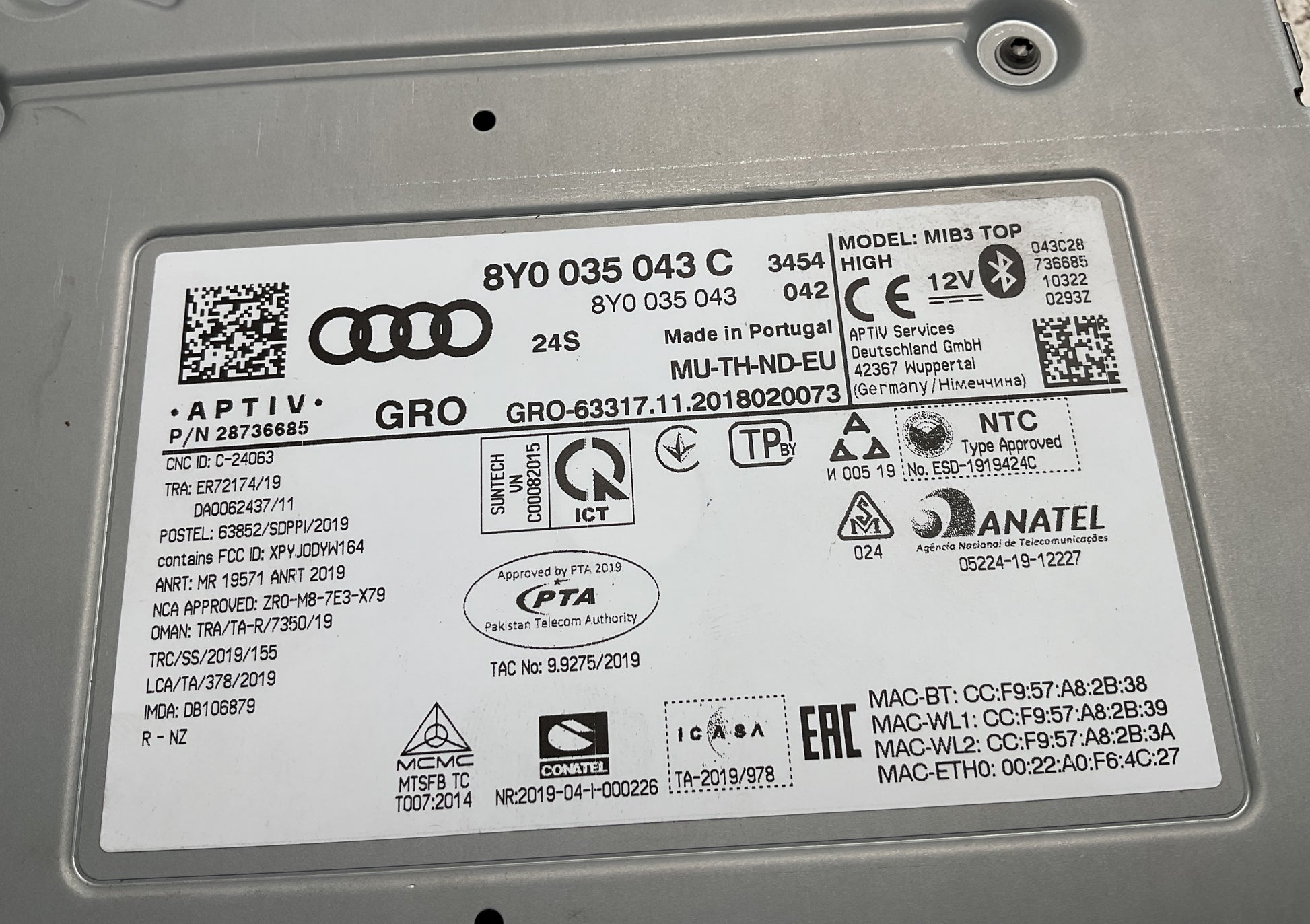 Sistema multimedia Audi A3 Sportback 20-24