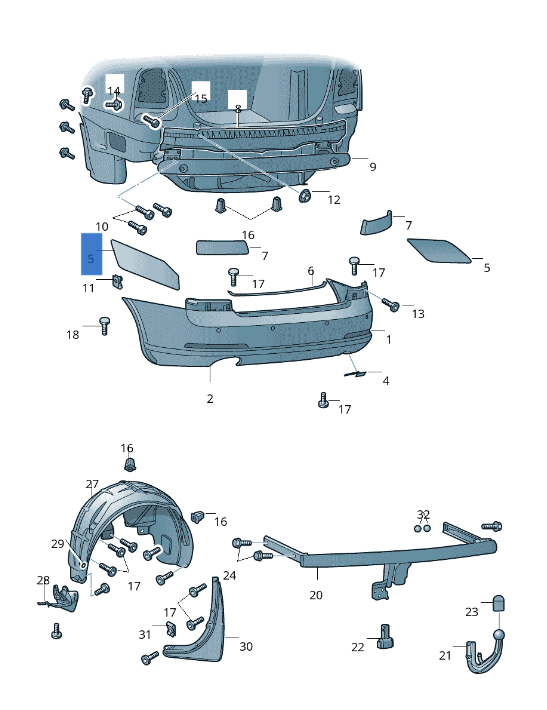 Soporte dcho paragolpes trasero Skoda Octavia II 1Z