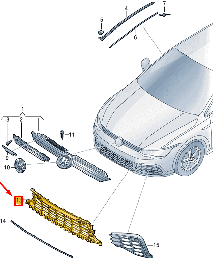 Rejilla radiador VW Golf VIII - AutoRR 5H0853677C