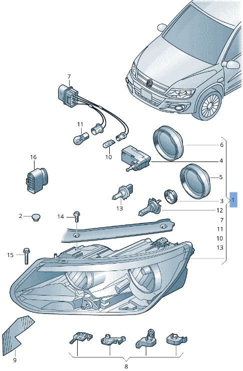 Faro derecho VW Tiguan 5N