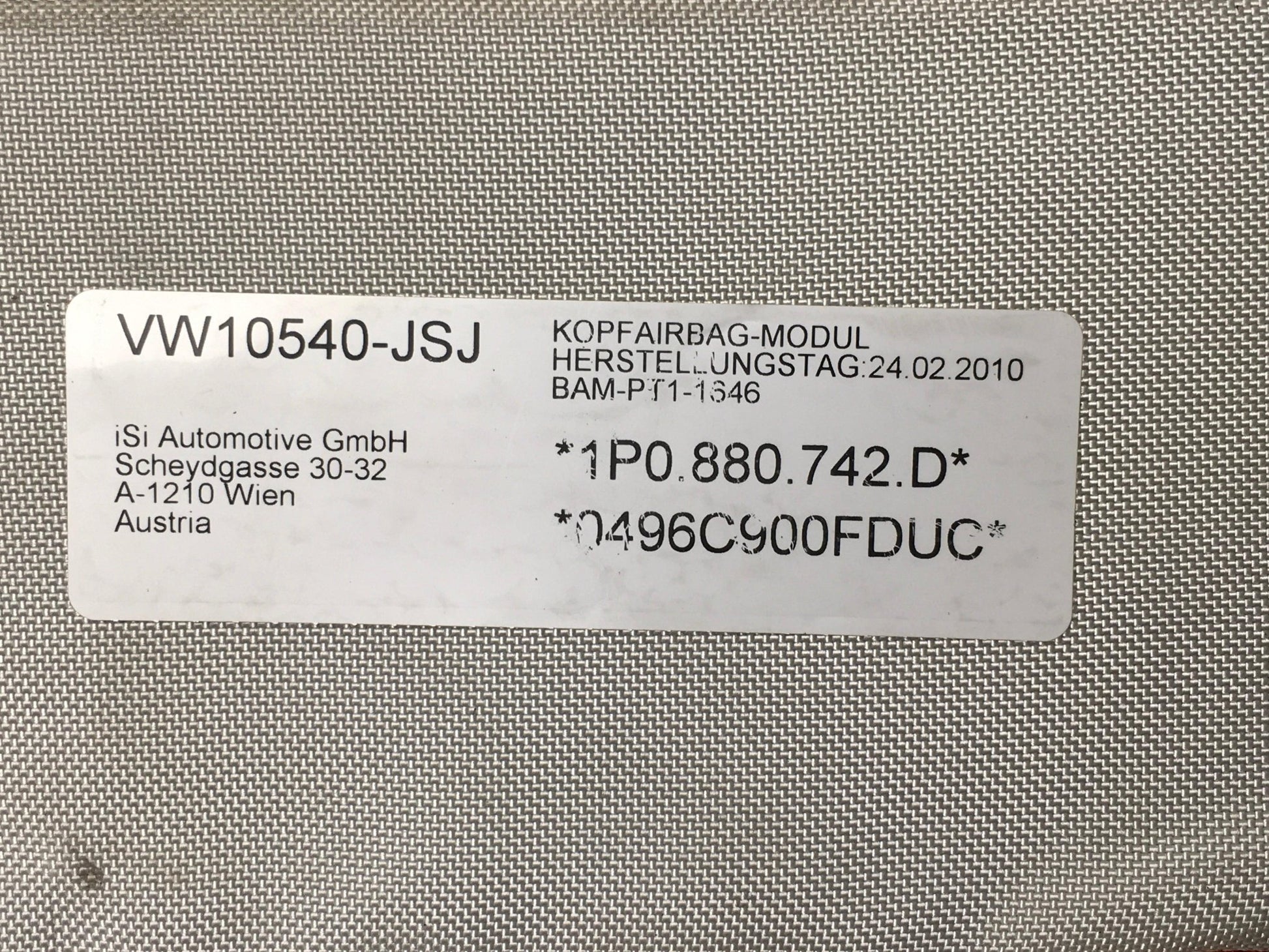 Airbag cortina del dcha Seat Leon II - 1P0880742D