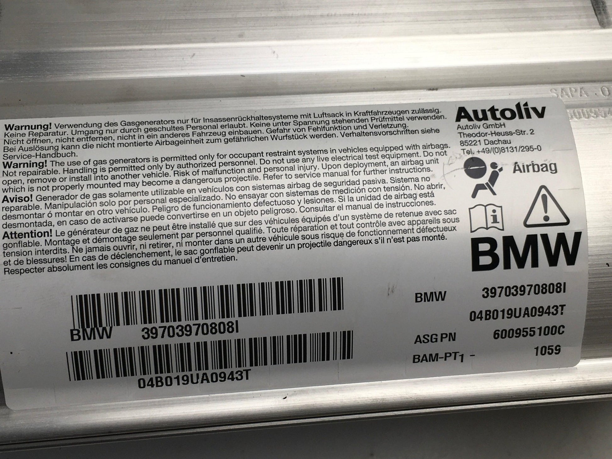 Airbag derecho BMW 5 E60 - 39703970808I