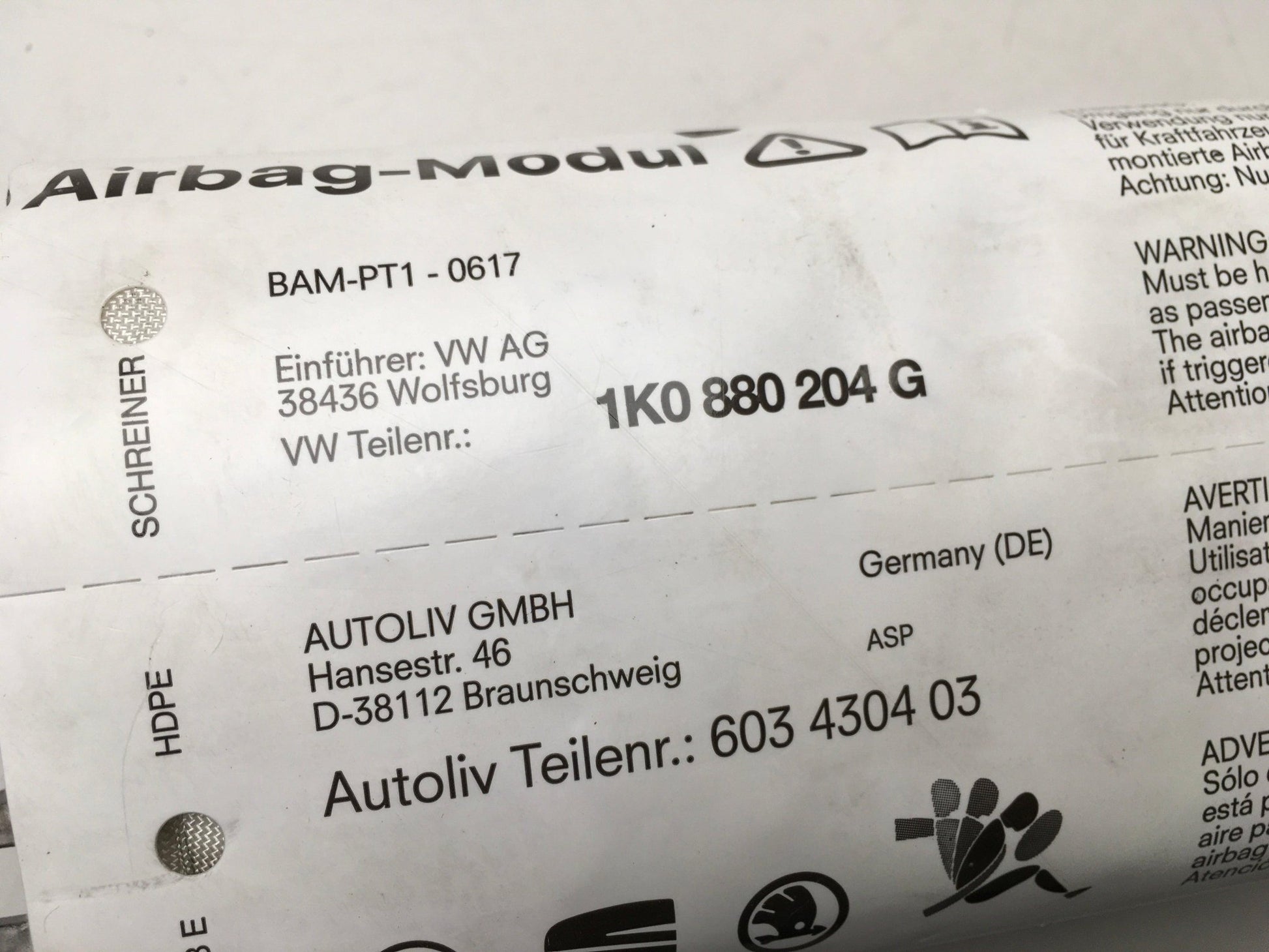 Airbag derecho VW Golf V 1K - 1K0880204G