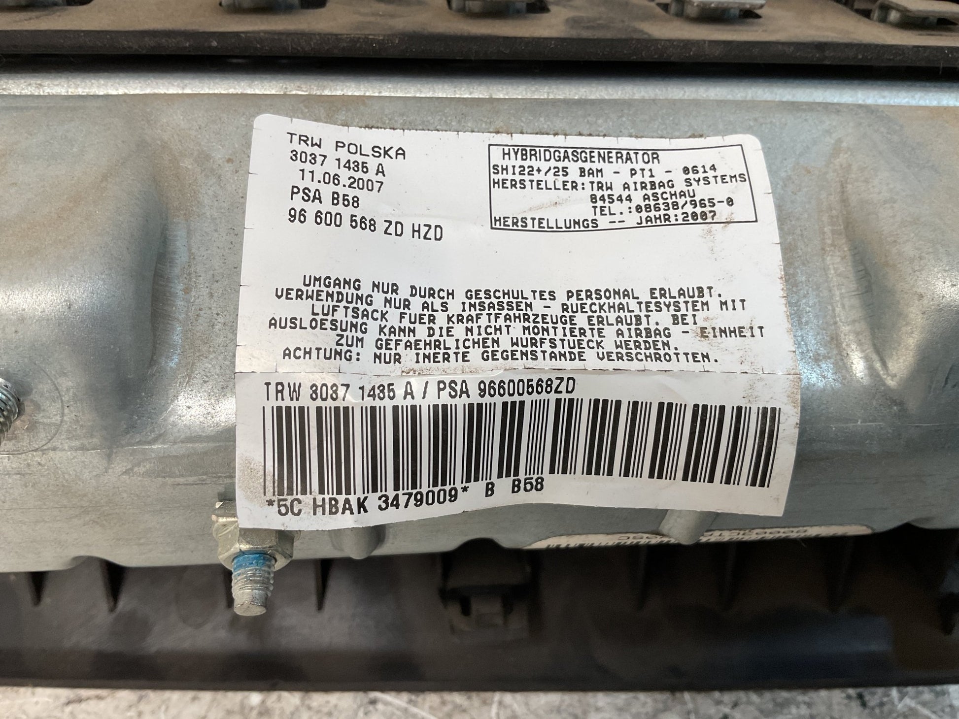 Airbag Pasajero Citroen C4 Picasso 2006 - 2013 - 96600568ZD