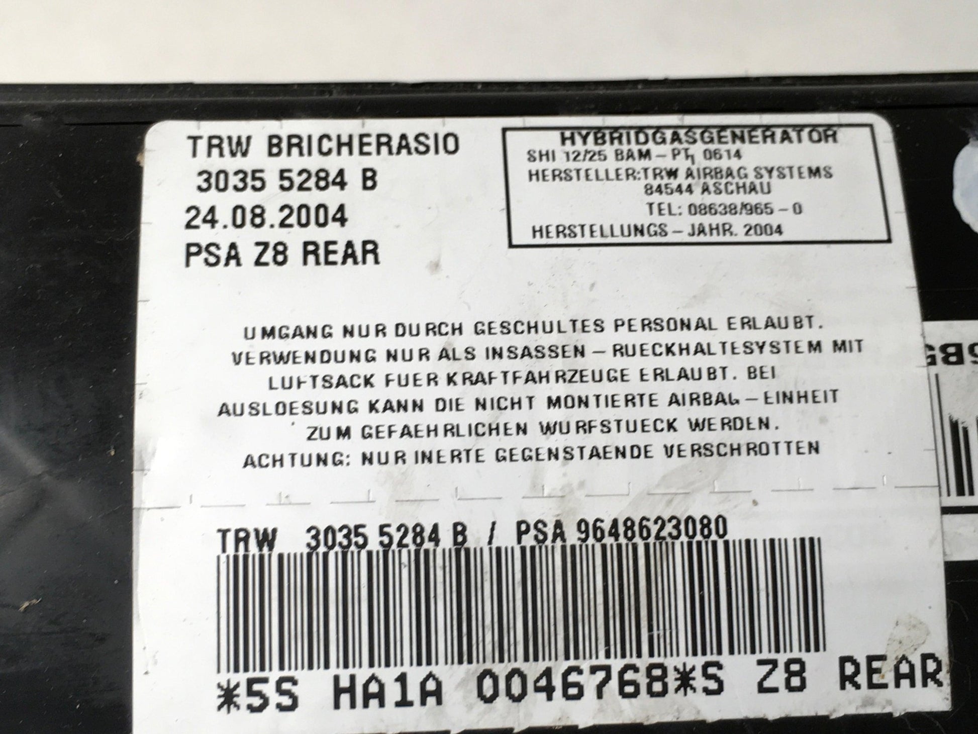 Airbag tra dcho Peugeot 607 - 9648623080