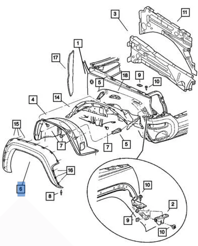 Aletin del dcho Jeep Cherokee KJ - 5GG96HS5AG