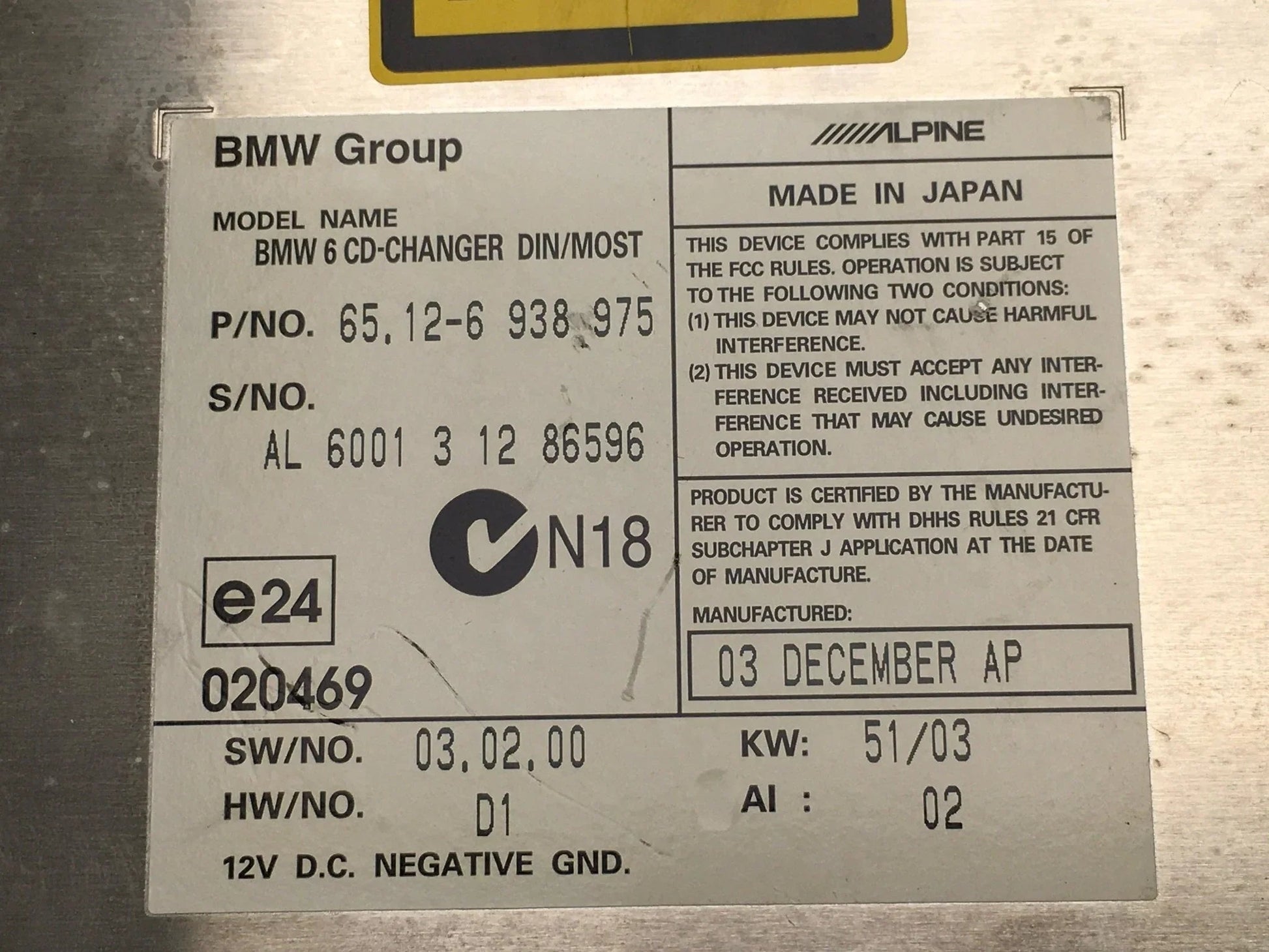 Cargador CD BMW 65126938975