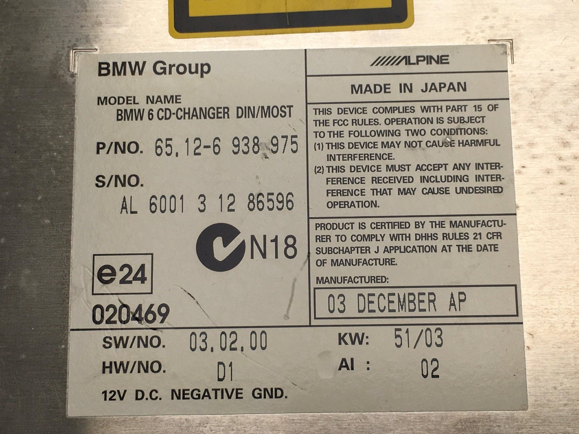 Cargador CD BMW 65126938975 - 65126938975