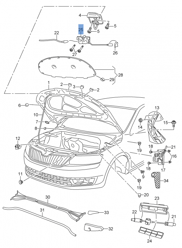 Cerradura capo Skoda Rapid - 5JA823509E