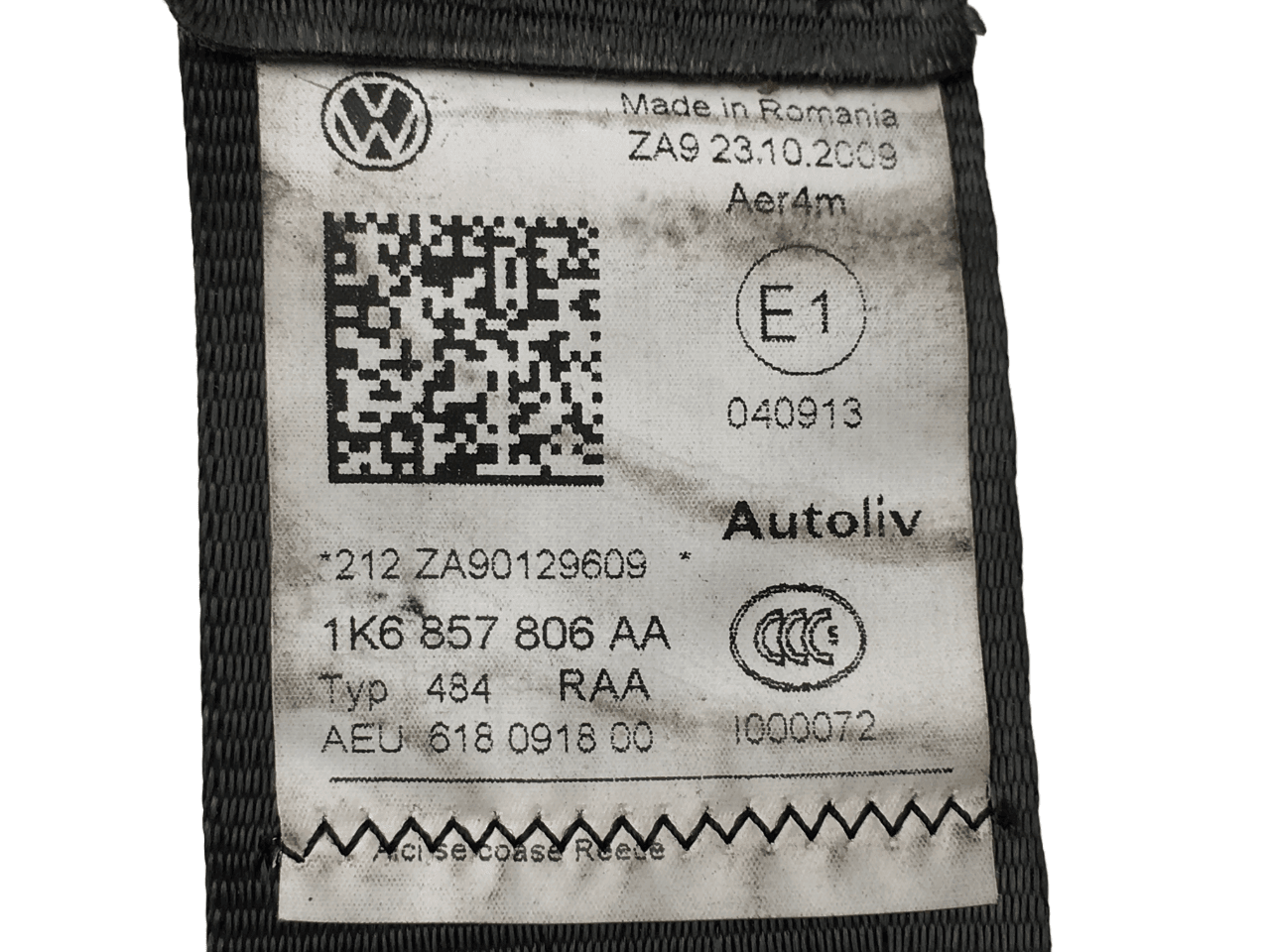 Cinturon trasero dcho VW Golf VI - 1K6857806AA