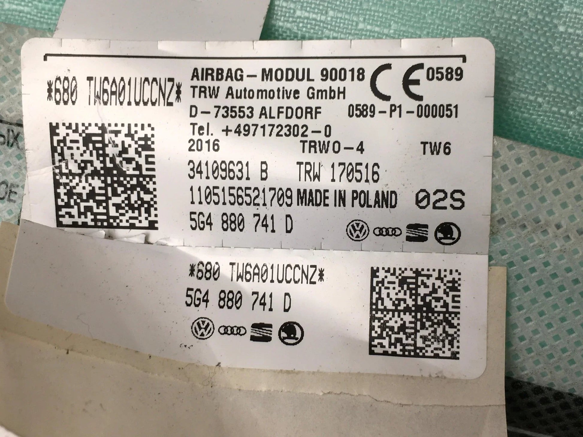 Cortina airbag izquierda VW Golf VII