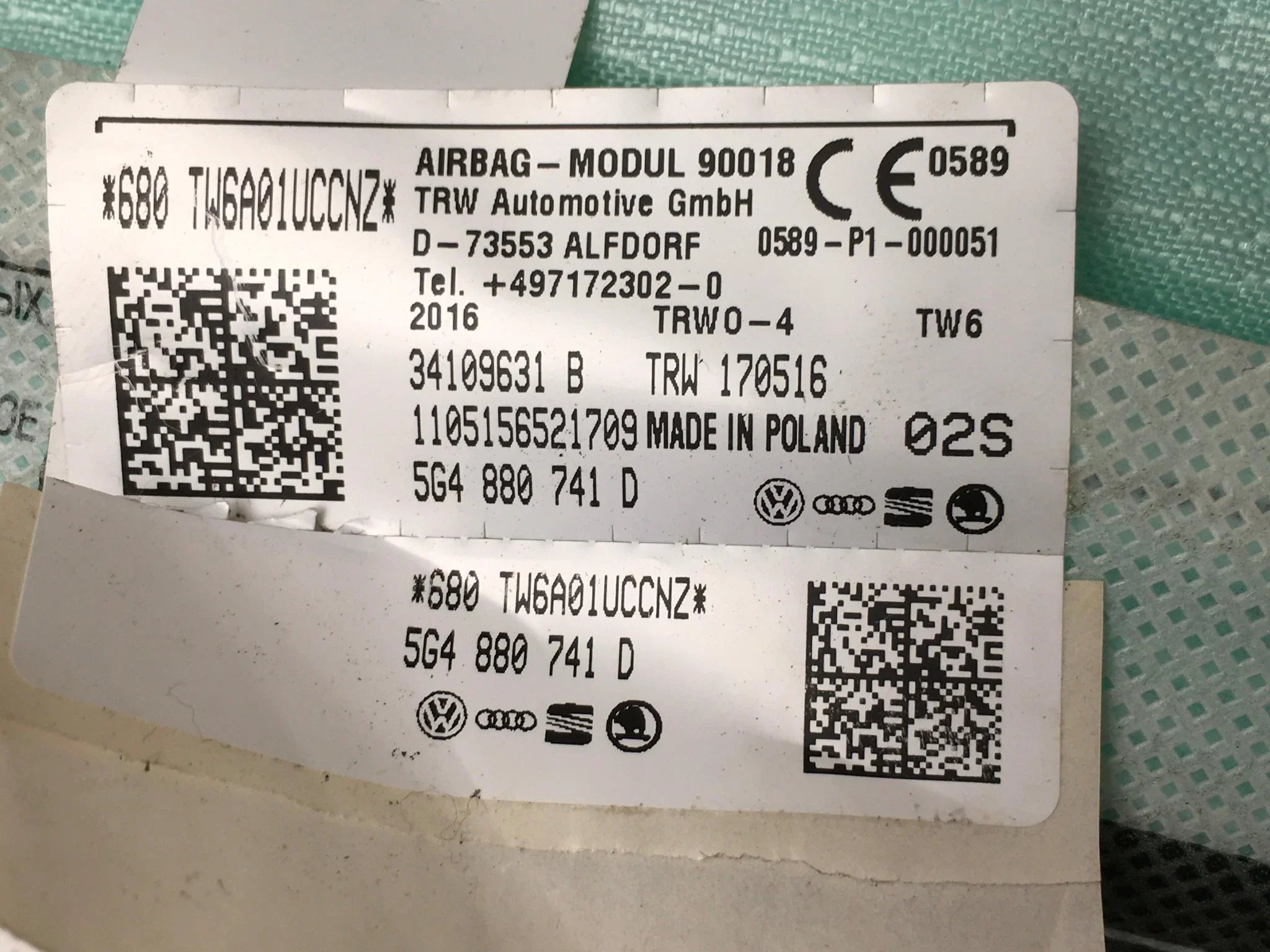 Cortina airbag izquierda VW Golf VII