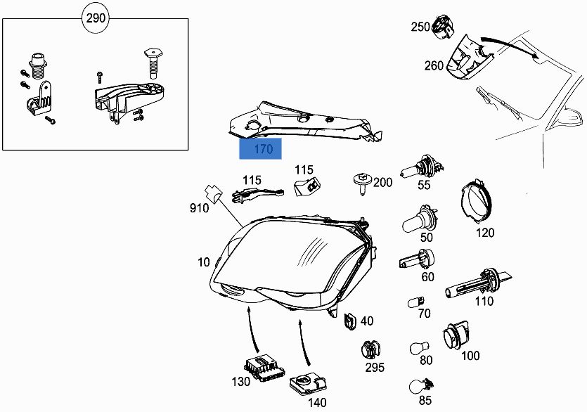 Cubierta Faro izq Mercedes GLX X204 - A2048260924