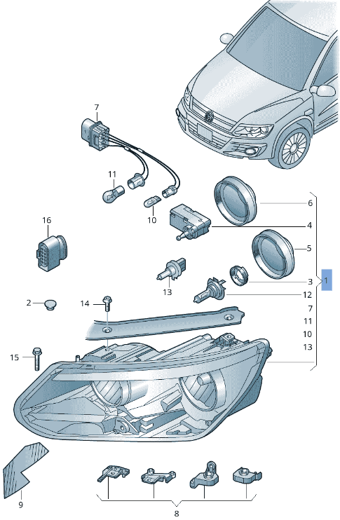 Faro derecho VW Tiguan 5N - 5N1941006C