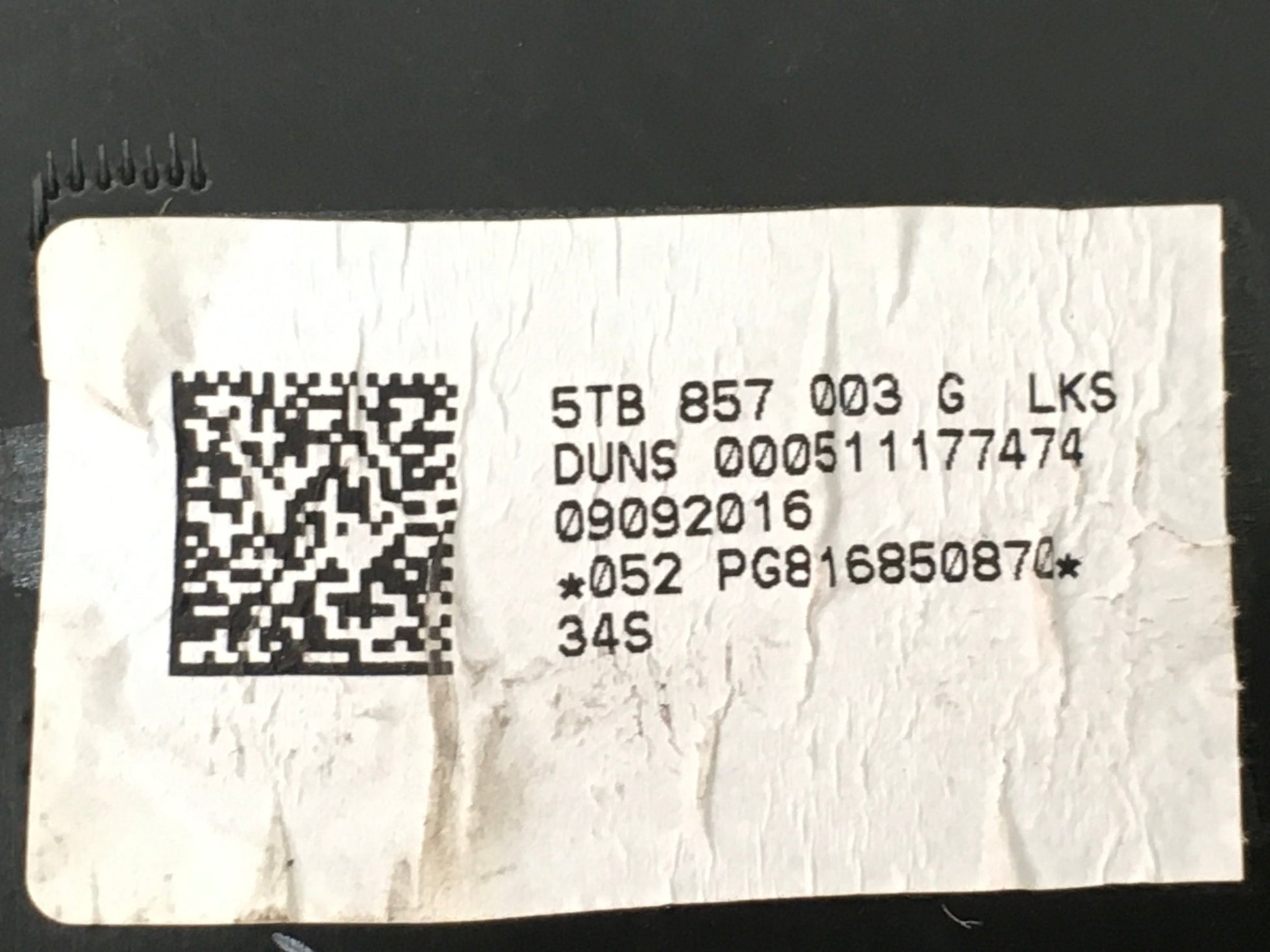 Kit airbag VW Touran II 5T - 5TB857003G