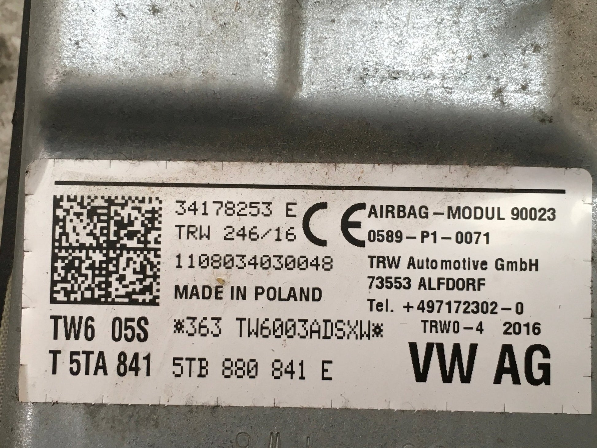 Kit airbag VW Touran II 5T - 5TB857003G