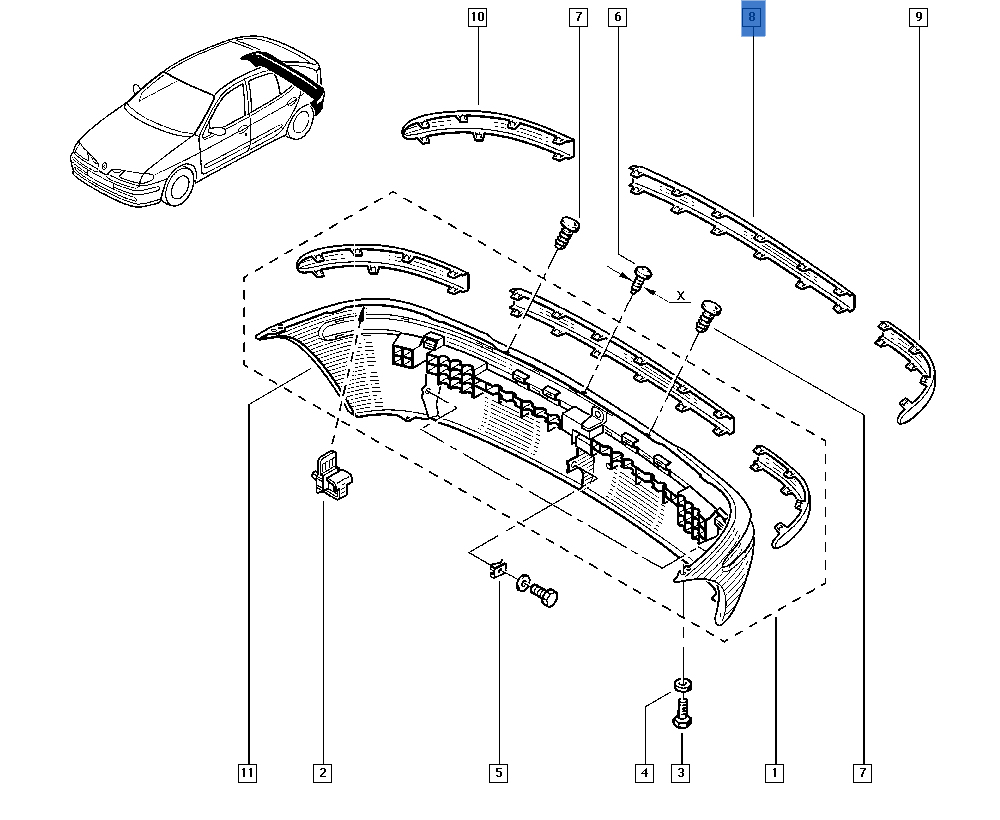 Moldura central paragolpes trasero Renault Megane I - 7700427572