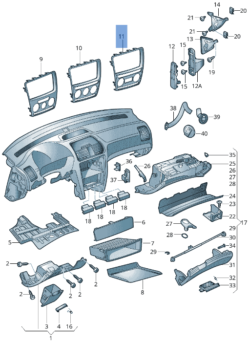 Moldura Climatizador Skoda Octavia II 1Z - 1Z0858069A